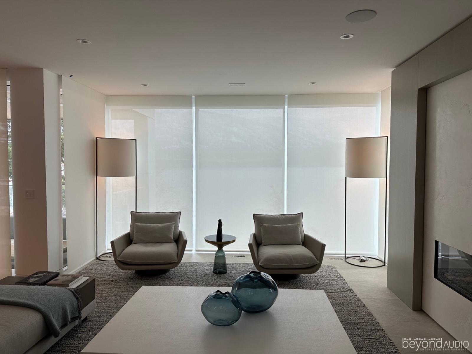 Floor-to-ceiling motorized sheer shades